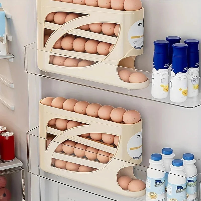 3-Tier Rolling Egg Organizer for Fridge — Holds Up to 30 Eggs