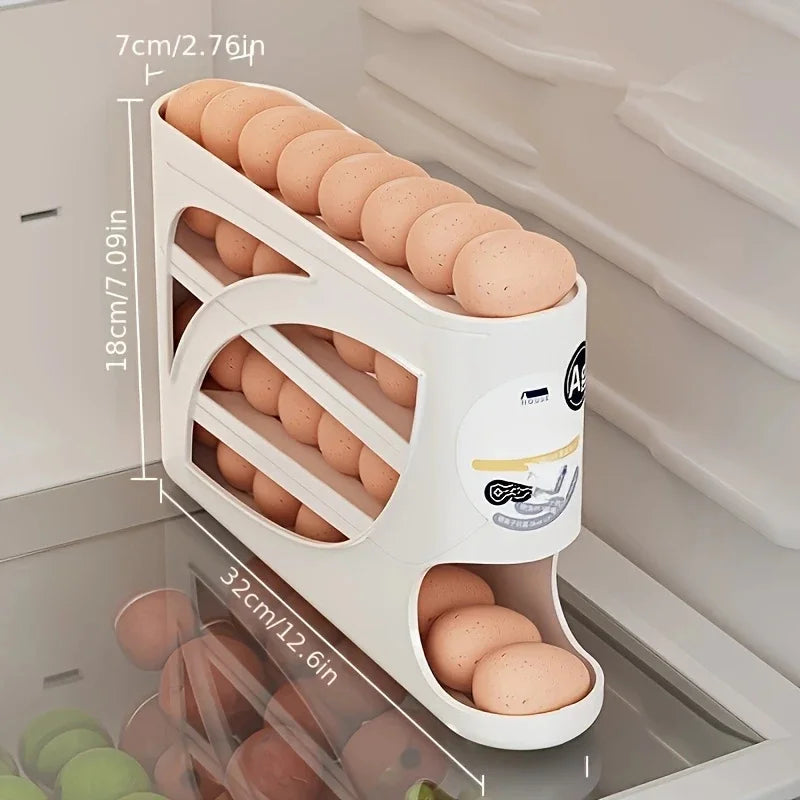 3-Tier Rolling Egg Organizer for Fridge — Holds Up to 30 Eggs