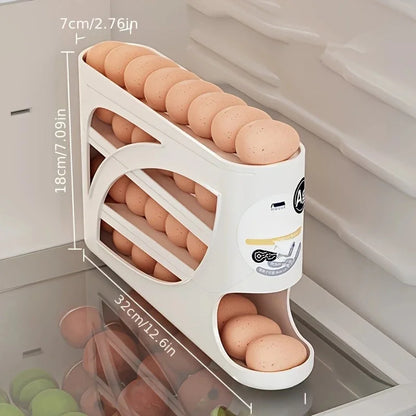 3-Tier Rolling Egg Organizer for Fridge — Holds Up to 30 Eggs