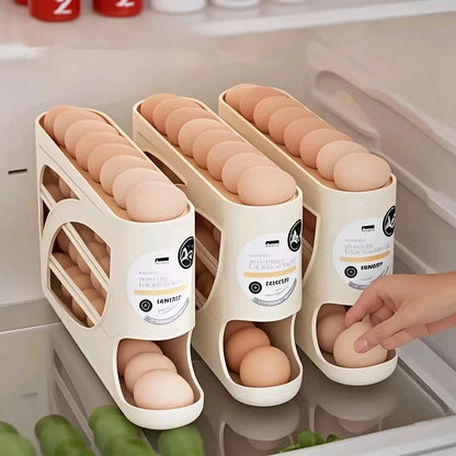 3-Tier Rolling Egg Organizer for Fridge — Holds Up to 30 Eggs