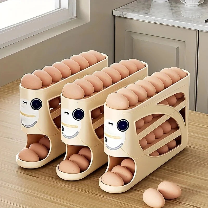 3-Tier Rolling Egg Organizer for Fridge — Holds Up to 30 Eggs