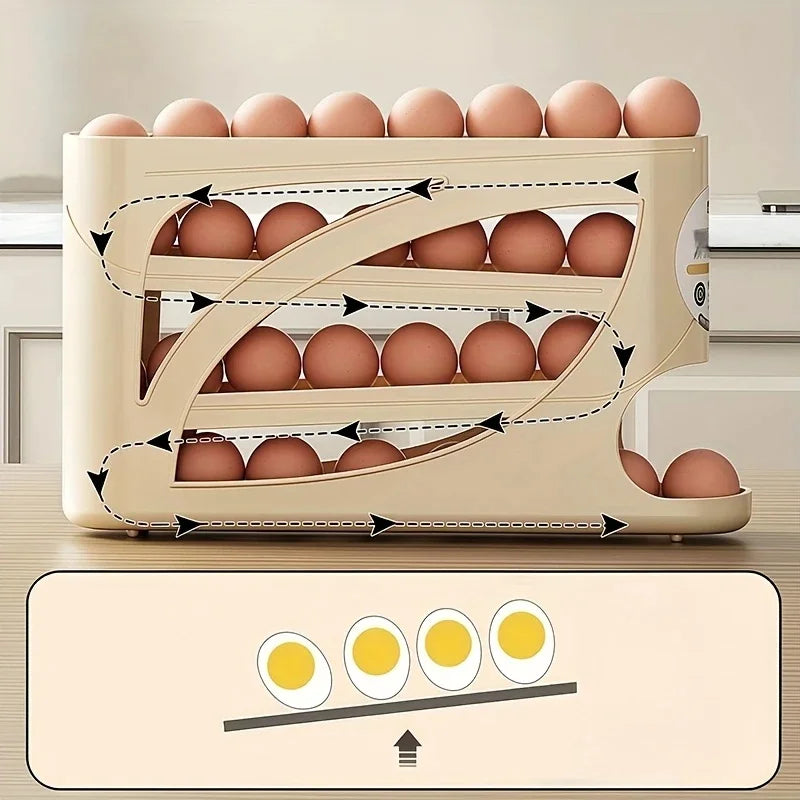 3-Tier Rolling Egg Organizer for Fridge — Holds Up to 30 Eggs